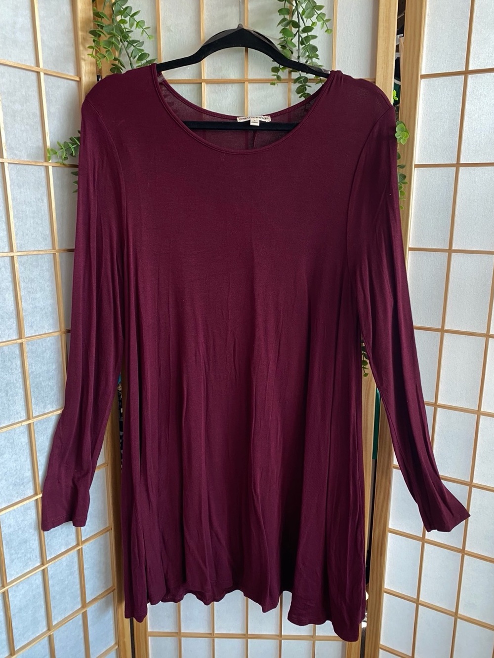 Zenana Outfitters Long Sleeve Swing Dress in Burgundy
